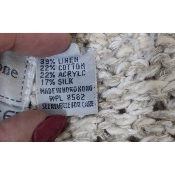 Vintage 80s Evan Picone Linen Silk Blend Hand Knit Sweater Size S Bobbles Beige - Picture 6 of 6